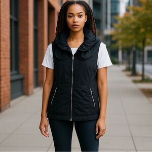 Desert Casual Black Zip Vest Zebra Lining Ruffled Collar Med